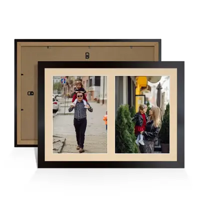 Mat Black Colour Multi Aperture Photo Frame A4 (x2) Pictures – Collage Wall Frame For Loved Ones Photos – 20x14 Frame Size