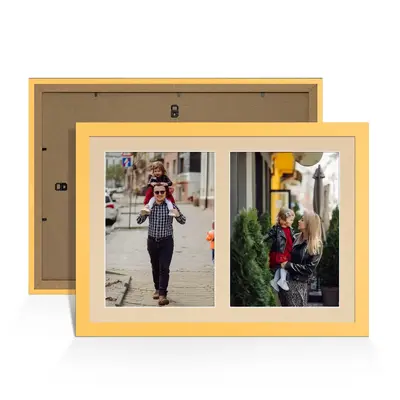 Mustard Yellow Colour Multi Aperture Photo Frame A4 (x2) Pictures – Collage Wall Frame For Family Photos – 20x14 Picture Frame Size