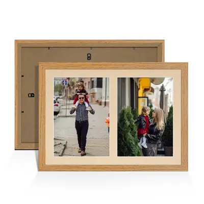 Oak Colour Multi Aperture Photo Frame A4 (x2) Pictures – Collage Wall Frame For Family Photos – 20x14 Picture Frame Size