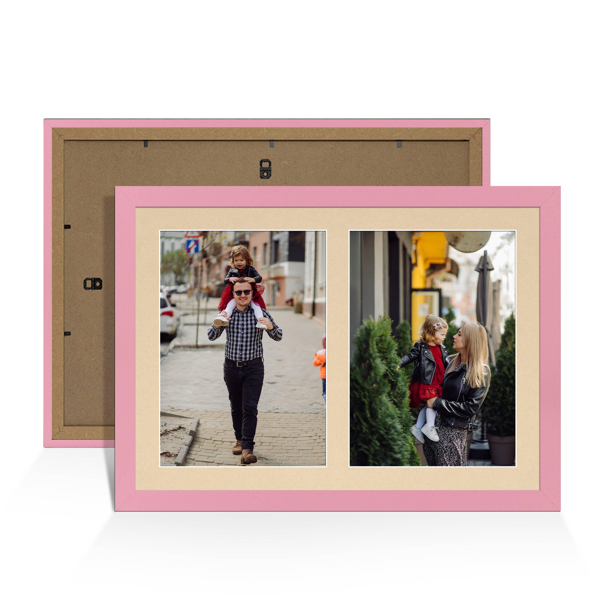 Pastel Pink Colour Multi Aperture Photo Frame A4 (x2) Pictures – Collage Wall Frame For Loved Ones Photos – 20x14 Frame Size