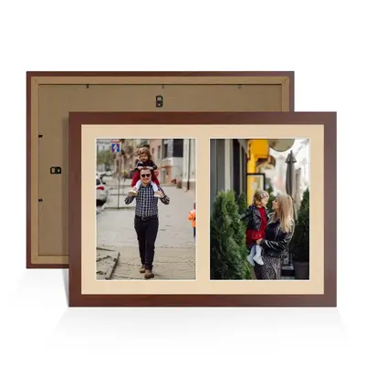 Rose Wood Colour Multi Aperture Photo Frame A4 (x2) Pictures – Collage Wall Frame for Family Photos – 20x14 Picture Frame Size