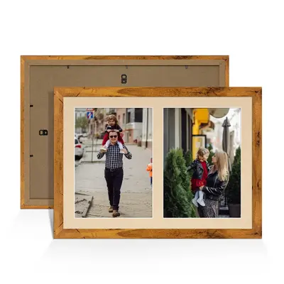 Rustic Oak Colour Multi Aperture Photo Frame A4 (x2) Pictures – Collage Wall Frame for Family Photos – 20x14 Picture Frame Size