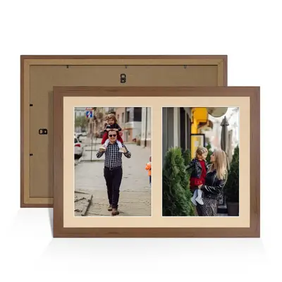 Walnut Colour Multi Aperture Photo Frame A4 (x2) Pictures – Collage Wall Frame For Family Photos – 20x14 Picture Frame Size