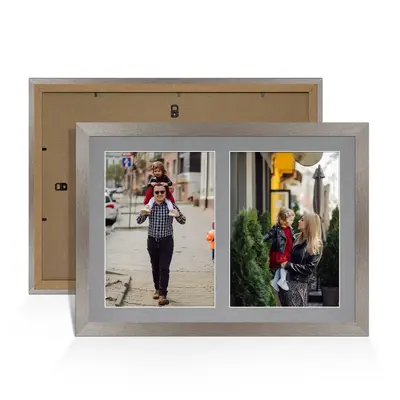 Aluminium Colour Multi Aperture Photo Frame A4 (x2) Pictures – Collage Wall Frame For Loved Ones Photos – 20x14 Frame Size