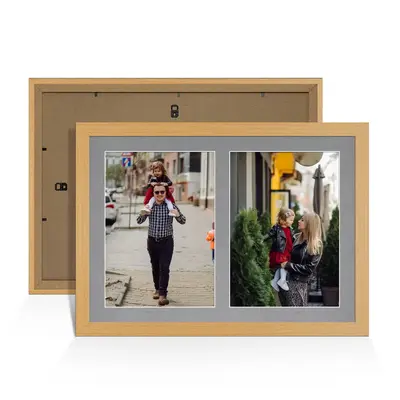 Country Pine Colour Multi Aperture Photo Frame A4 (x2) Pictures – Collage Wall Frame For Family Photos – 20x14 Picture Frame Size