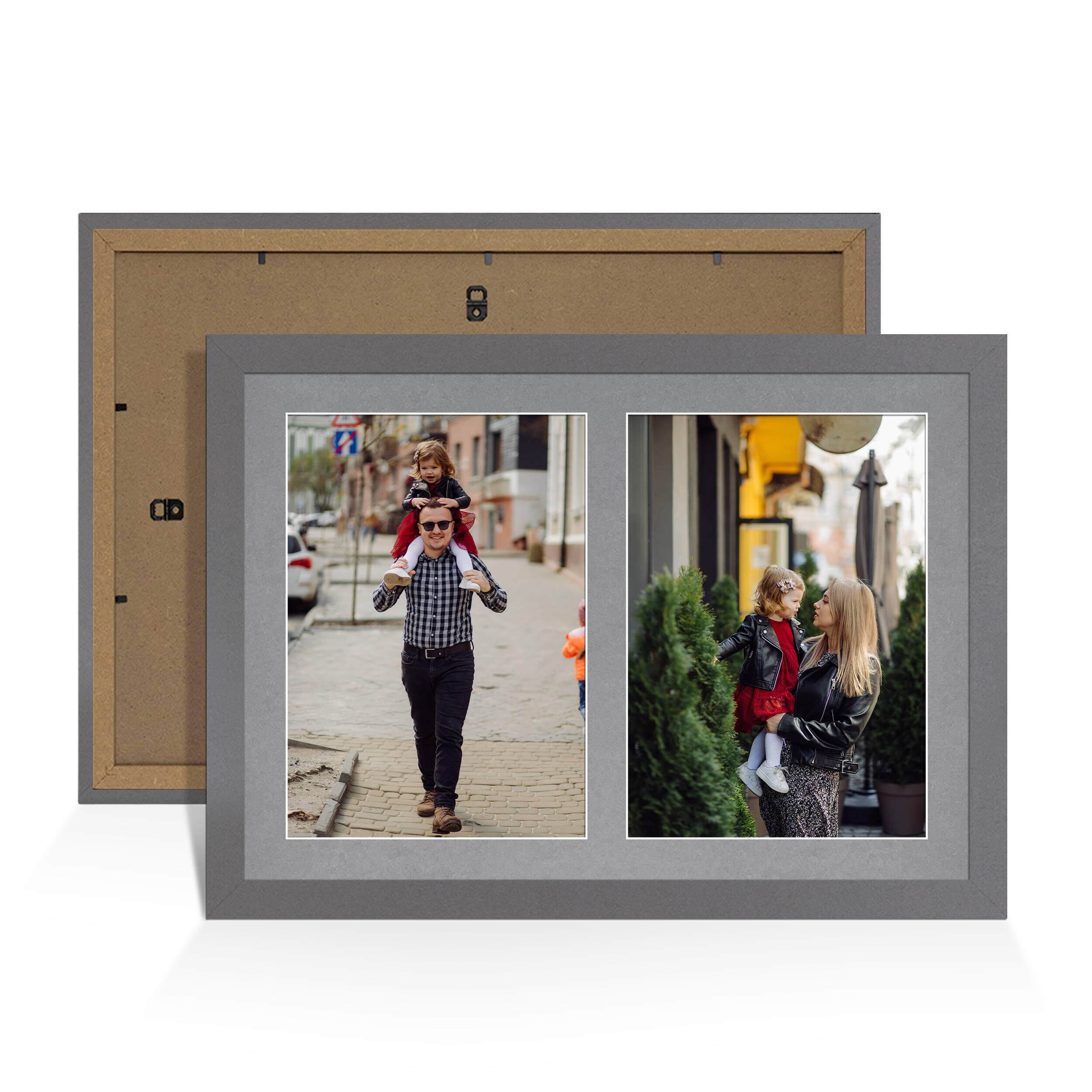 Dark Grey Colour Multi Aperture Photo Frame A4 (x2) Pictures – Collage Wall Frame for Family Photos – 20x14 Picture Frame Size