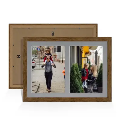 Dark Oak Colour Multi Aperture Photo Frame A4 (x2) Pictures – Collage Wall Frame For Loved Ones Photos – 20x14 Frame Size