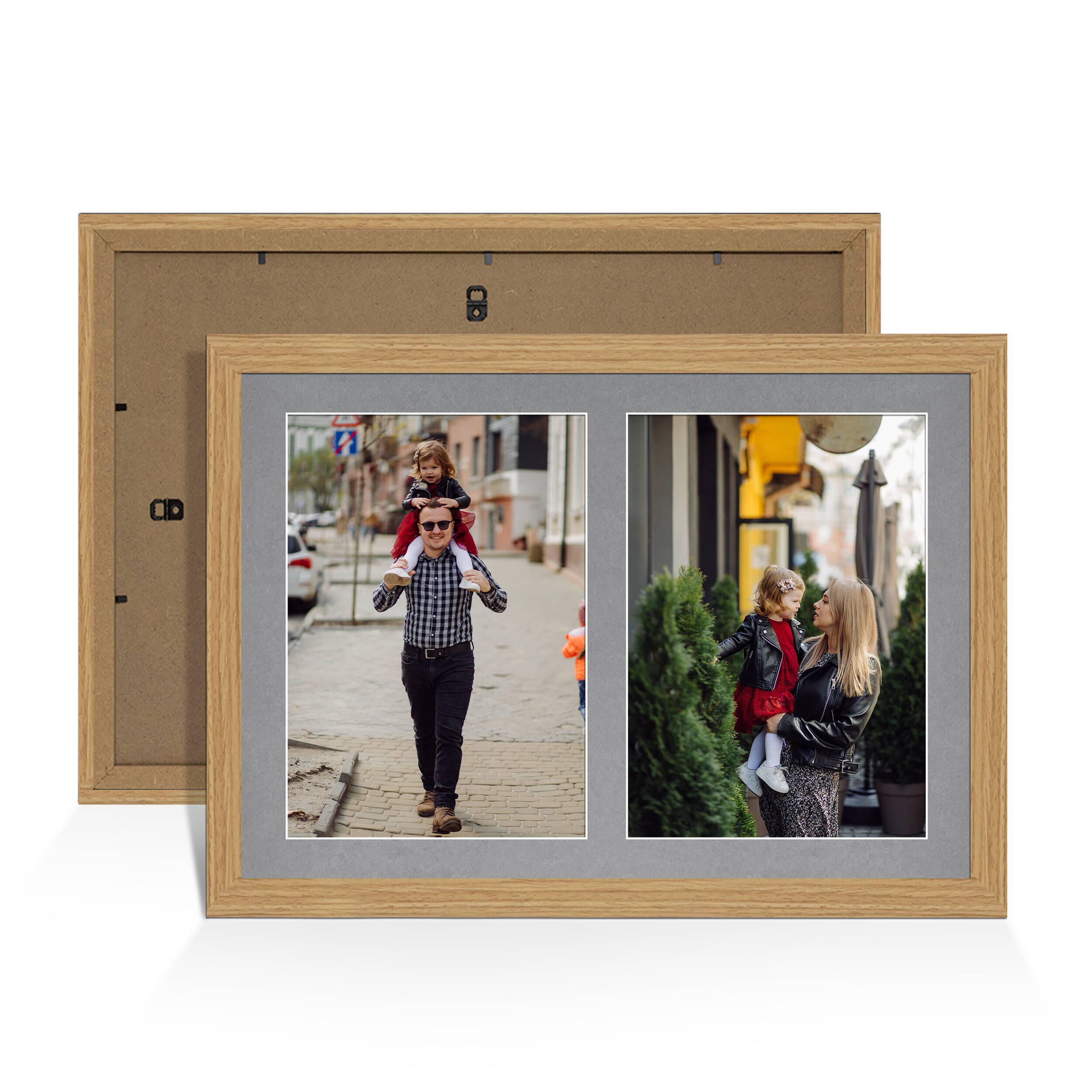 Light Oak Colour Multi Aperture Photo Frame A4 (x2) Pictures – Collage Wall Frame for Family Photos – 20x14 Picture Frame Size