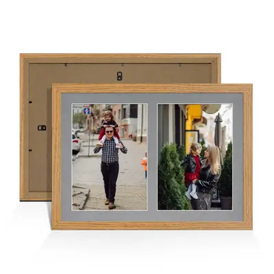 Oak Colour Multi Aperture Photo Frame A4 (x2) Pictures – Collage Wall Frame for Family Photos – 20x14 Picture Frame Size