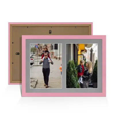 Pastel Pink Colour Multi Aperture Photo Frame A4 (x2) Pictures – Collage Wall Frame for Family Photos – 20x14 Picture Frame Size