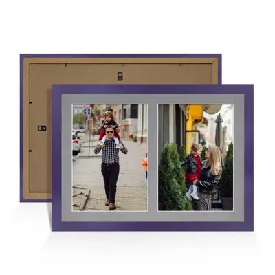 Purple Colour Multi Aperture Photo Frame A4 (x2) Pictures – Collage Wall Frame for Family Photos – 20x14 Picture Frame Size