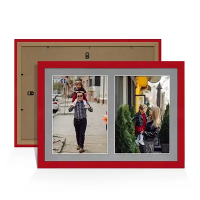 Red Colour Multi Aperture Photo Frame A4 (x2) Pictures – Collage Wall Frame for Family Photos – 20x14 Picture Frame Size