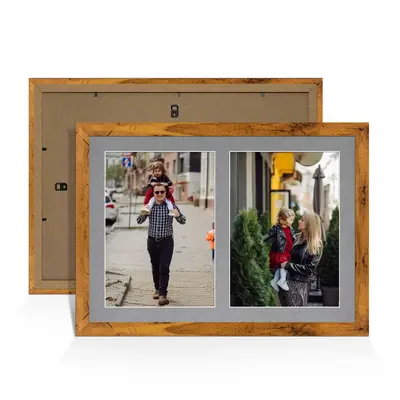 Rustic Oak Colour Multi Aperture Photo Frame A4 (x2) Pictures – Collage Wall Frame for Family Photos – 20x14 Picture Frame Size