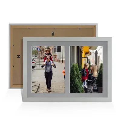 Silver Colour Multi Aperture Photo Frame A4 (x2) Pictures – Collage Wall Frame for Family Photos – 20x14 Picture Frame Size
