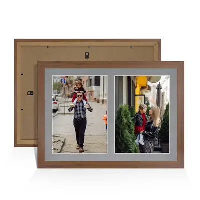 Walnut Colour Multi Aperture Photo Frame A4 (x2) Pictures – Collage Wall Frame For Family Photos – 20x14 Picture Frame Size