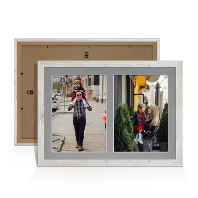 White Rustic Colour Multi Aperture Photo Frame A4 (x2) Pictures – Collage Wall Frame for Family Photos – 20x14 Picture Frame Size