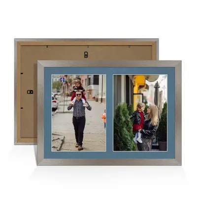 Aluminium Colour Multi Aperture Photo Frame A4 (x2) Pictures – Collage Wall Frame For Loved Ones Photos – 20x14 Frame Size