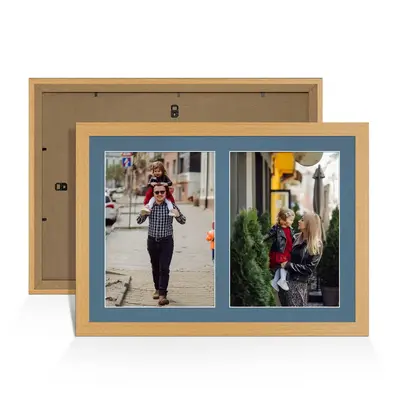 Country Pine Colour Multi Aperture Photo Frame A4 (x2) Pictures – Collage Wall Frame For Loved Ones Photos – 20x14 Frame Size