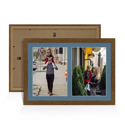 Dark Oak Colour Multi Aperture Photo Frame A4 (x2) Pictures – Collage Wall Frame For Loved Ones Photos – 20x14 Frame Size