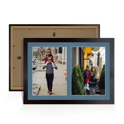 Mat Black Colour Multi Aperture Photo Frame A4 (x2) Pictures – Collage Wall Frame for Family Photos – 20x14 Picture Frame Size