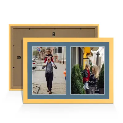 Mustard Yellow Colour Multi Aperture Photo Frame A4 (x2) Pictures – Collage Wall Frame For Family Photos – 20x14 Picture Frame Size