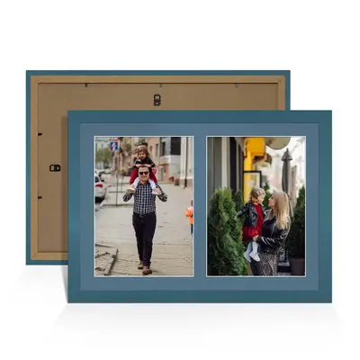 Navy Blue Colour Multi Aperture Photo Frame A4 (x2) Pictures – Collage Wall Frame For Family Photos – 20x14 Picture Frame Size