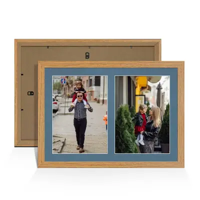 Oak Colour Multi Aperture Photo Frame A4 (x2) Pictures – Collage Wall Frame For Loved Ones Photos – 20x14 Frame Size