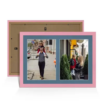 Pastel Pink Colour Multi Aperture Photo Frame A4 (x2) Pictures – Collage Wall Frame For Family Photos – 20x14 Picture Frame Size