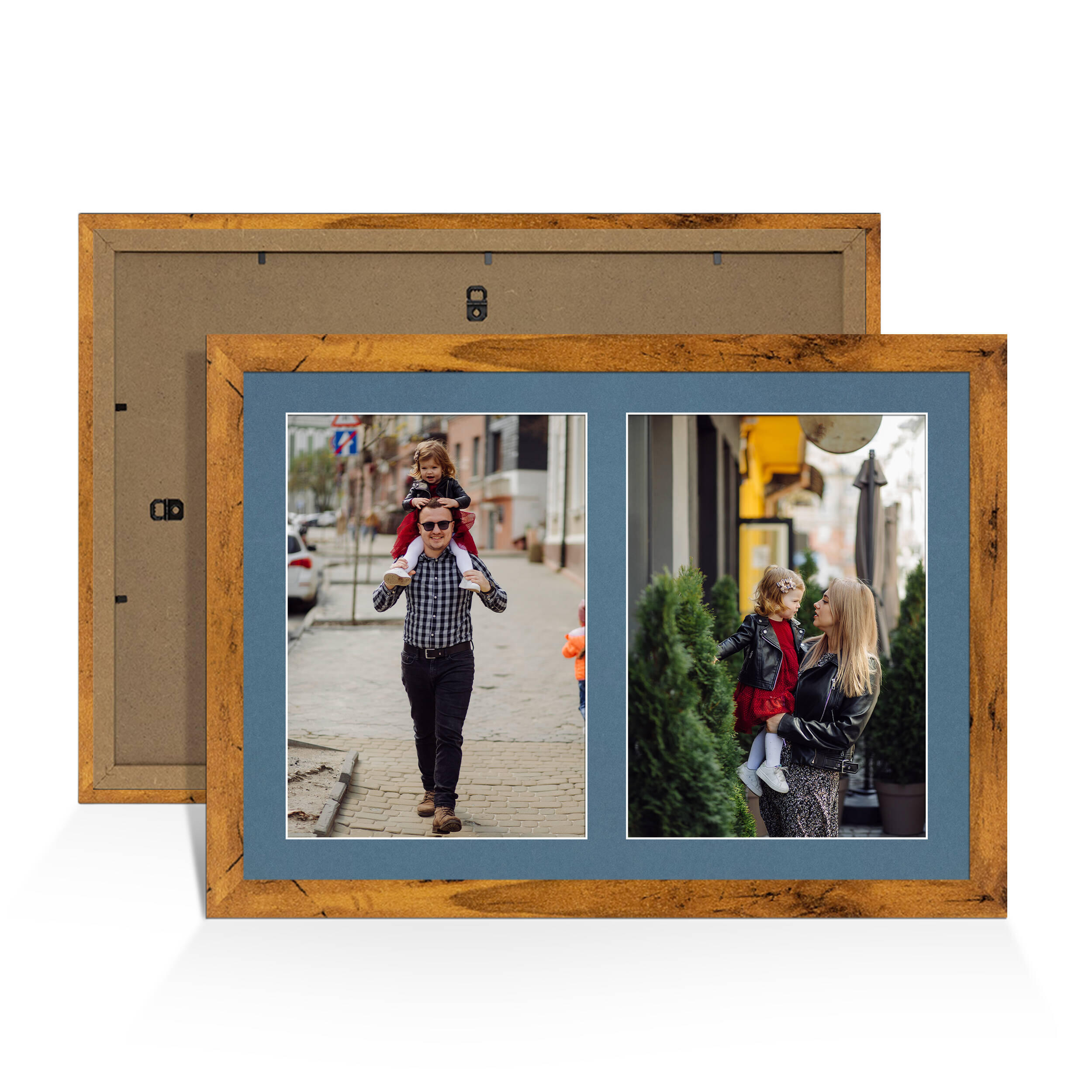 Rustic Oak Colour Multi Aperture Photo Frame A4 (x2) Pictures – Collage Wall Frame For Family Photos – 20x14 Picture Frame Size