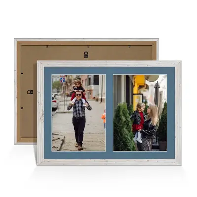 White Rustic Colour Multi Aperture Photo Frame A4 (x2) Pictures – Collage Wall Frame For Loved Ones Photos – 20x14 Frame Size