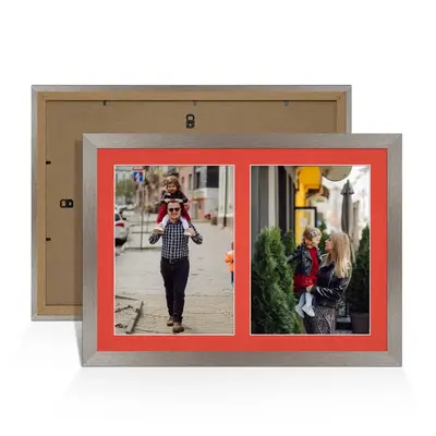 Aluminium Colour Multi Aperture Photo Frame A4 (x2) Pictures – Collage Wall Frame For Loved Ones Photos – 20x14 Frame Size