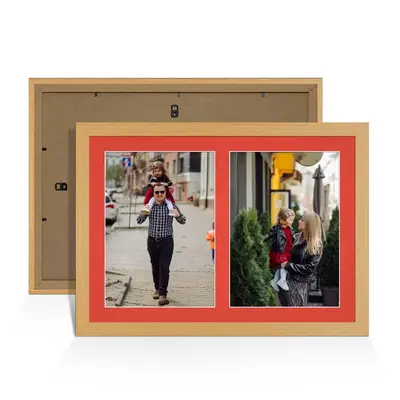 Country Pine Colour Multi Aperture Photo Frame A4 (x2) Pictures – Collage Wall Frame For Family Photos – 20x14 Picture Frame Size