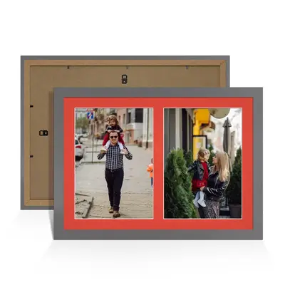 Dark Grey Colour Multi Aperture Photo Frame A4 (x2) Pictures – Collage Wall Frame For Loved Ones Photos – 20x14 Frame Size