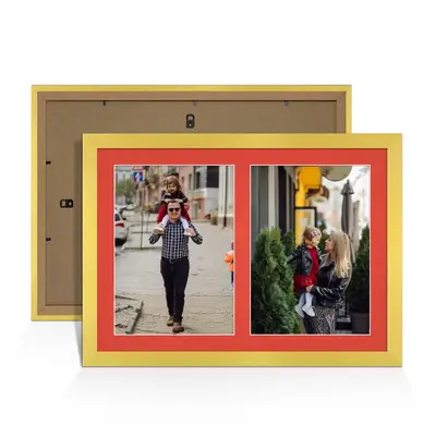 Gold Colour Multi Aperture Photo Frame A4 (x2) Pictures – Collage Wall Frame For Family Photos – 20x14 Picture Frame Size