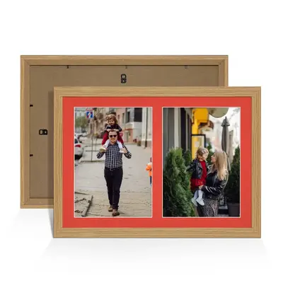 Light Oak Colour Multi Aperture Photo Frame A4 (x2) Pictures – Collage Wall Frame for Family Photos – 20x14 Picture Frame Size