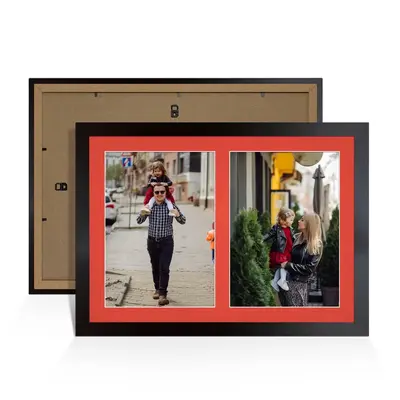 Mat Black Colour Multi Aperture Photo Frame A4 (x2) Pictures – Collage Wall Frame For Family Photos – 20x14 Picture Frame Size
