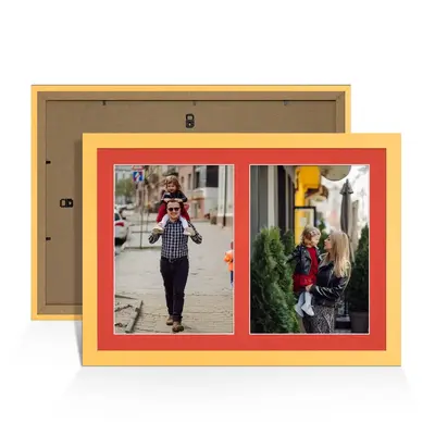 Mustard Yellow Colour Multi Aperture Photo Frame A4 (x2) Pictures – Collage Wall Frame For Loved Ones Photos – 20x14 Frame Size