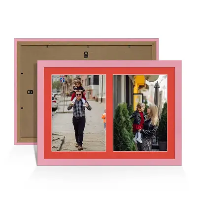 Pastel Pink Colour Multi Aperture Photo Frame A4 (x2) Pictures – Collage Wall Frame For Family Photos – 20x14 Picture Frame Size