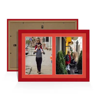Red Colour Multi Aperture Photo Frame A4 (x2) Pictures – Collage Wall Frame for Family Photos – 20x14 Picture Frame Size