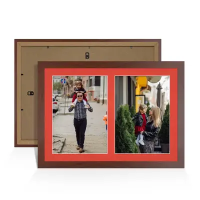 Rose Wood Colour Multi Aperture Photo Frame A4 (x2) Pictures – Collage Wall Frame For Family Photos – 20x14 Picture Frame Size