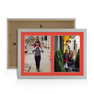 Silver Colour Multi Aperture Photo Frame A4 (x2) Pictures – Collage Wall Frame For Family Photos – 20x14 Picture Frame Size