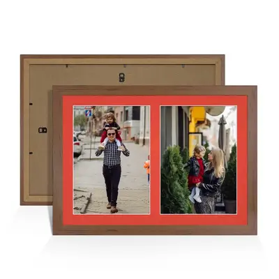 Walnut Colour Multi Aperture Photo Frame A4 (x2) Pictures – Collage Wall Frame for Family Photos – 20x14 Picture Frame Size