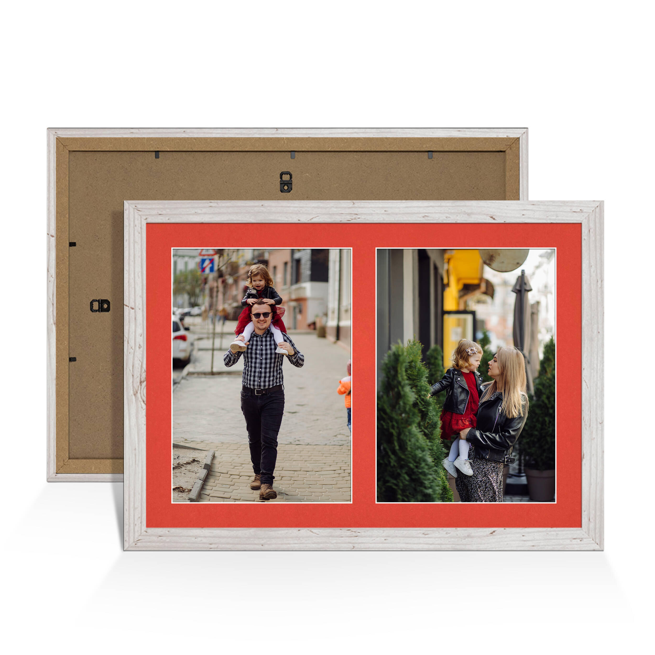 White Rustic Colour Multi Aperture Photo Frame A4 (x2) Pictures – Collage Wall Frame For Family Photos – 20x14 Picture Frame Size