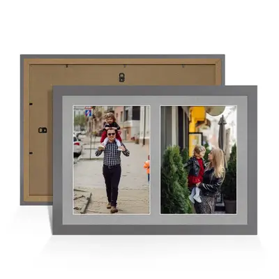 Dark Grey Colour Multi Aperture Photo Frame A4 (x2) Pictures – Collage Wall Frame For Loved Ones Photos – 20x14 Frame Size