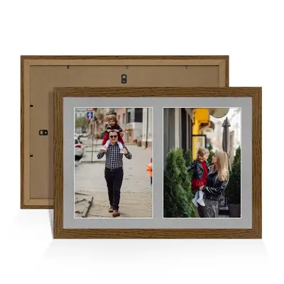Dark Oak Colour Multi Aperture Photo Frame A4 (x2) Pictures – Collage Wall Frame For Family Photos – 20x14 Picture Frame Size