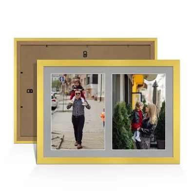 Gold Colour Multi Aperture Photo Frame A4 (x2) Pictures – Collage Wall Frame For Family Photos – 20x14 Picture Frame Size