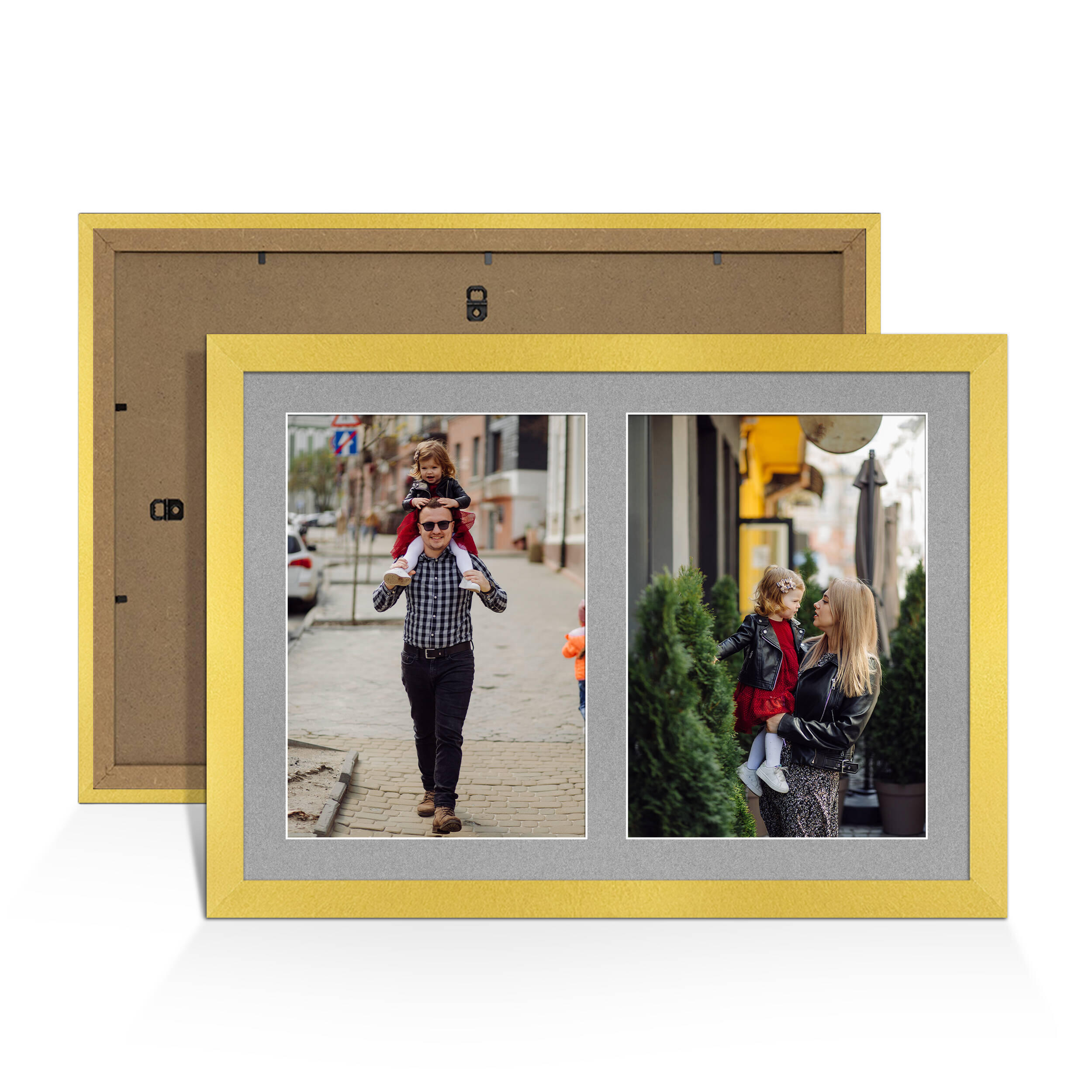 Gold Colour Multi Aperture Photo Frame A4 (x2) Pictures – Collage Wall Frame For Family Photos – 20x14 Picture Frame Size