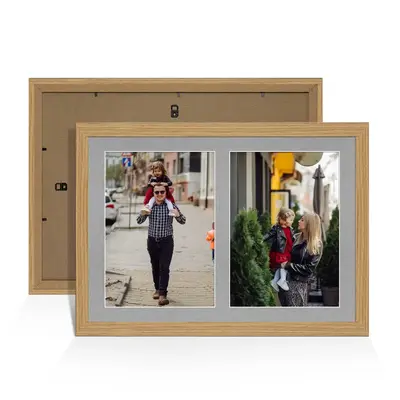 Light Oak Colour Multi Aperture Photo Frame A4 (x2) Pictures – Collage Wall Frame for Family Photos – 20x14 Picture Frame Size