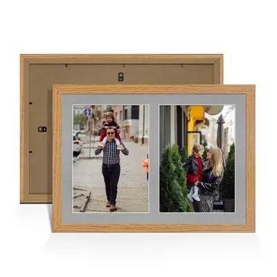 Oak Colour Multi Aperture Photo Frame A4 (x2) Pictures – Collage Wall Frame For Family Photos – 20x14 Picture Frame Size
