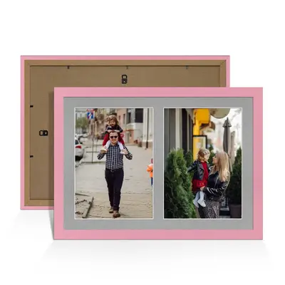 Pastel Pink Colour Multi Aperture Photo Frame A4 (x2) Pictures – Collage Wall Frame for Family Photos – 20x14 Picture Frame Size